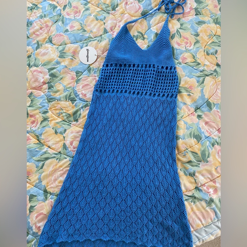 Gimagaus Blue Knit Halter Dress